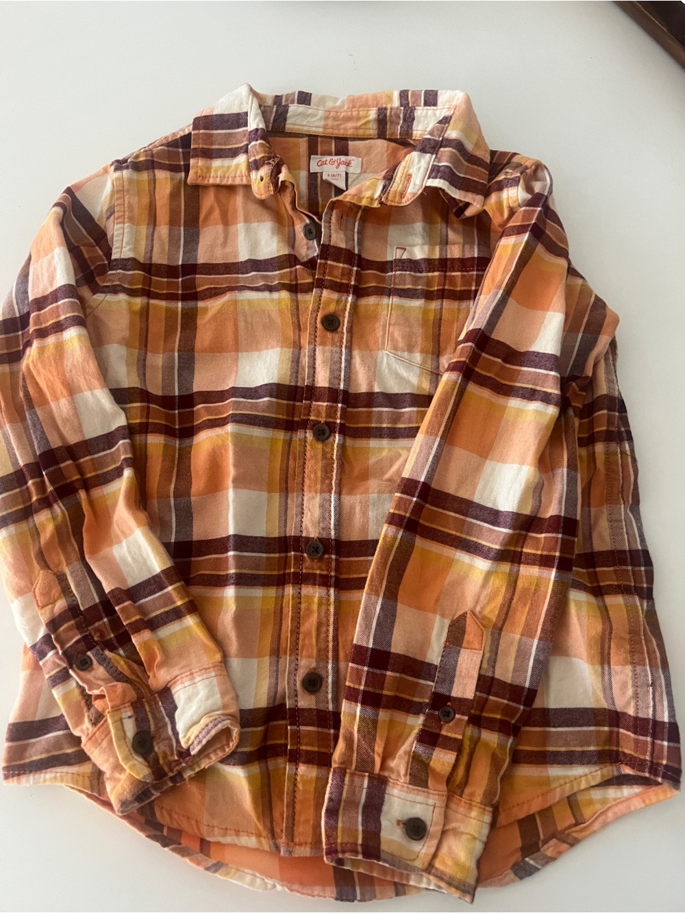 Cat & Jack Orange and Brown Plaid Button-Down Shirt
